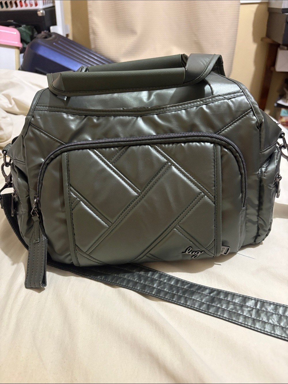 Olive Green Quilted Crossbody Bag for women